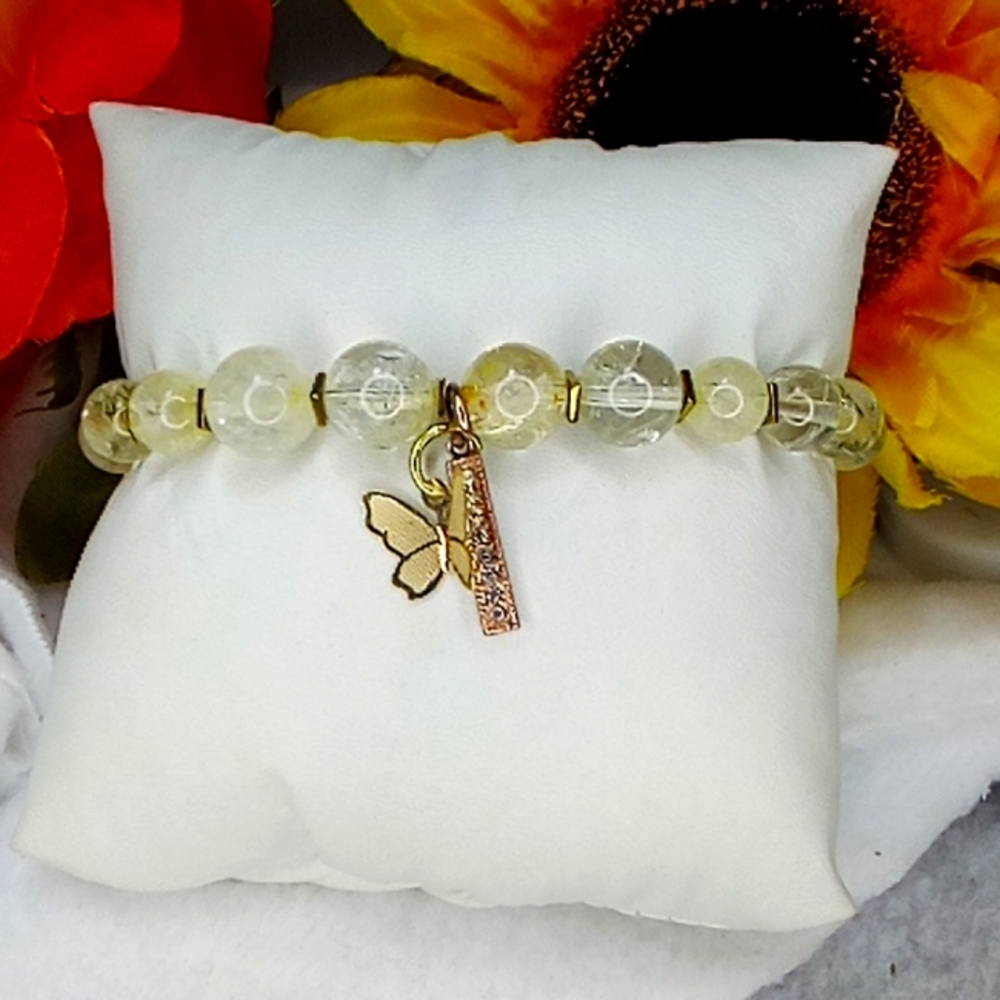 Rose Gold Hematite and Citrine Natural Stone Bracelet - Picture 1 of 4